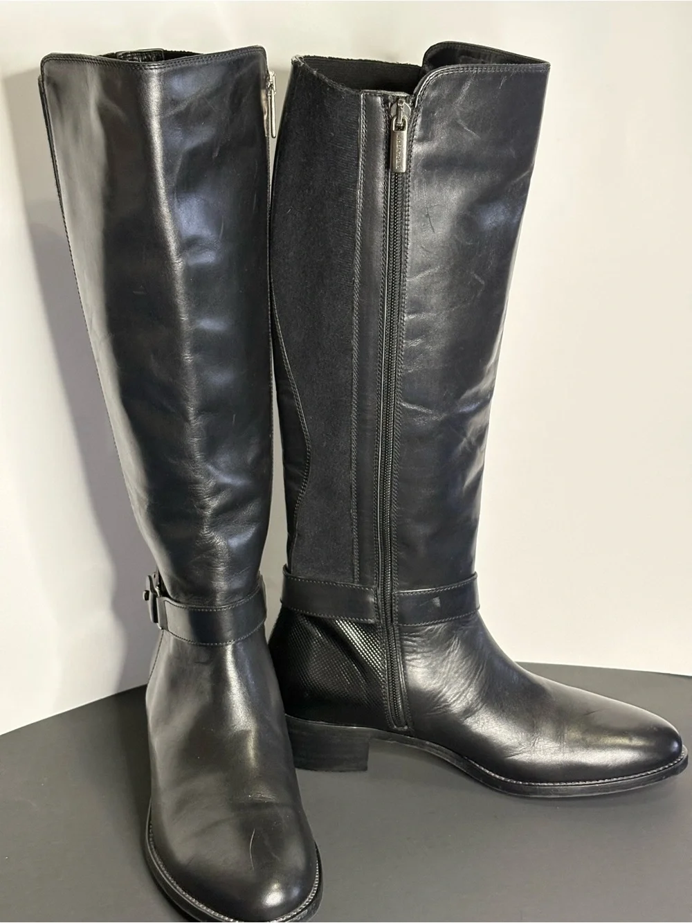 Aquatalia Women's Black Leather Over-the-Knee Zip Boots